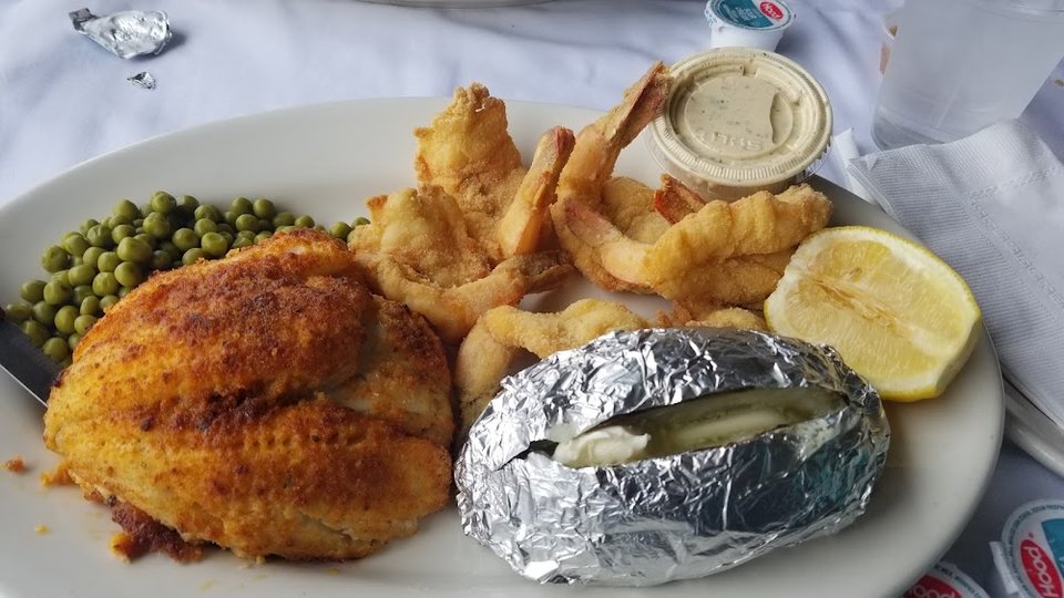 Broiled Stuffed Flounder and Fried Shrimp